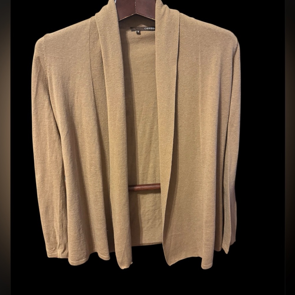 Cassis Tan Open Front Women's Sweater mix wool ,angora and linen size M
